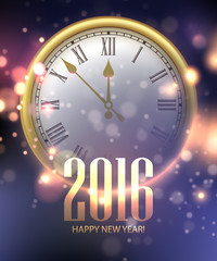 Obraz na płótnie Canvas Vector 2016 Happy New Year background with clock. Vector illustration