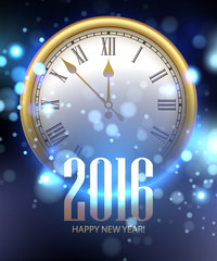 Fototapeta na wymiar Vector 2016 Happy New Year background with clock. Vector illustration
