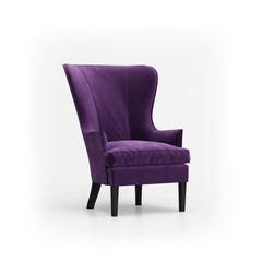 Isolated violet velvet armchair