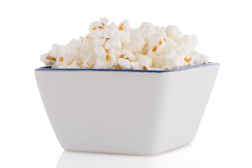 Popcorn in a white bowl