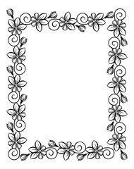 Vertical black and white frame with flowers