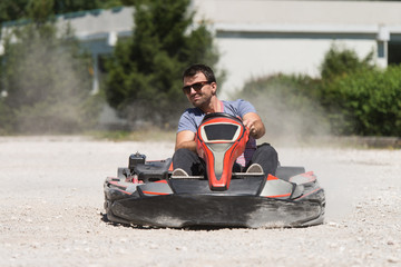 Man Is Driving Go-Kart With Speed In Karting