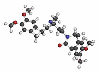 Ivabradine angina pectoris drug molecule. 