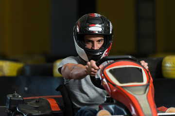 Man Is Driving Go-Kart With Speed In Karting