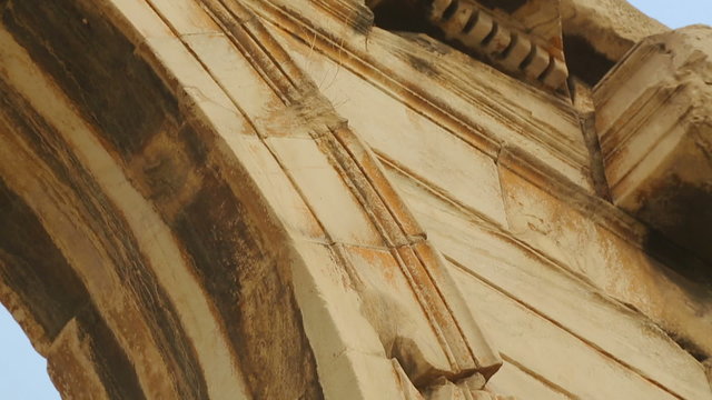Decaying construction with beautiful moulding on pilaster capitals, architecture