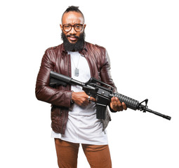 Naklejka premium black man holding a weapon
