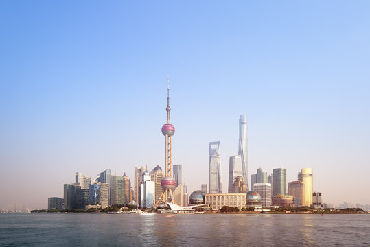 View of Pudong district in Shanghai, China.