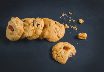 Close up cookie on black background