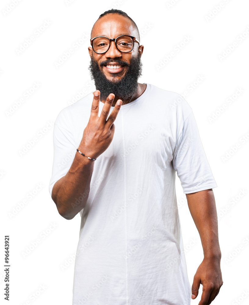 Wall mural black man doing number three sign