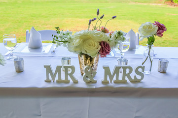 Wedding table decorations for MR & MRS 