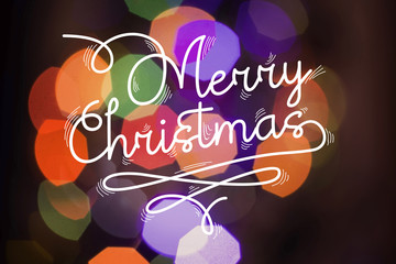 Naklejka premium Merry christmas minimal greeting card bokeh text