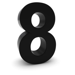 Black 3D Number Eight Isolated on white with shadows