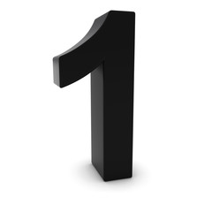 Black 3D Number One Isolated on white with shadows