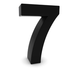 Black 3D Number Seven Isolated on white with shadows
