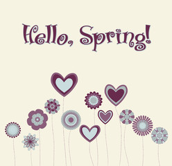 abstract background with hearts and flowers. Hello, spring. vect