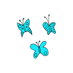 Cartoon butterfly flat sticker icon.