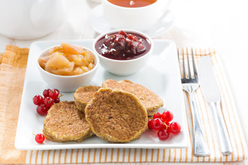 breakfast with pancakes and jams