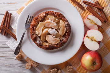 Dutch baby pancake with apple and cinnamon. horizontal top view
