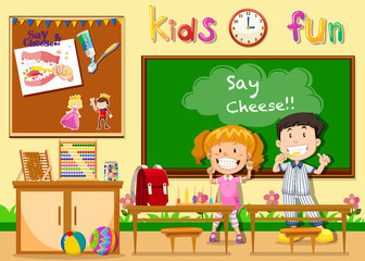 Children being happy in classroom