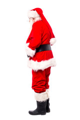 Senior man in santa costume turned around