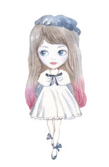 Watercolor illustration of a Little Girl with bows.