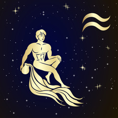 Fototapeta na wymiar Zodiac Aquarius is the starry sky