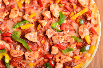 Close up image of a tasty bbq pizza