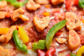 Close up image of a tasty bbq pizza
