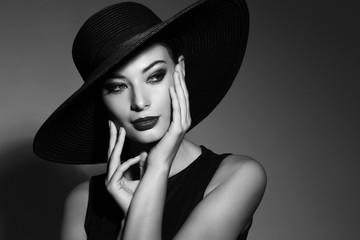 Black and white portrait of elegant woman
