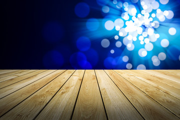 Perspective wood and bokeh light background