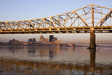 Sunrise colors on the bridge in Louisville