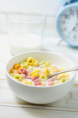 Morning meal, Colorful cereal with milk