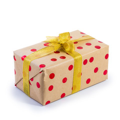brown present box with red dot