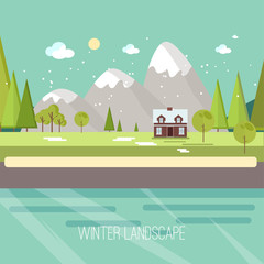 Winter Snow Urban Countryside Landscape City Village Real Estate New Year Christmas Night and Day Background Modern Flat Design Icon Template Vector Illustration Mountain top