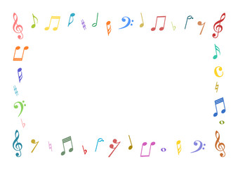 カラフルな音符記号のフレームイラスト