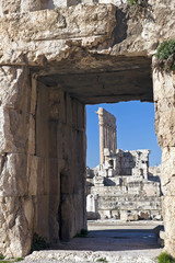 Fototapeta premium Baalbek ruins - columns seen in the ancient window