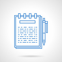 Ring notebook flat blue line vector icon.