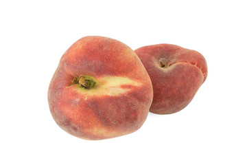 Golden paraguayos flat peaches isolated on white background. Isolated fruits series.