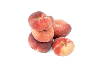 Golden paraguayos flat peaches isolated on white background. Isolated fruits series.