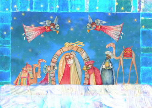 Christmas Nativity scene. Jesus, Mary, Joseph