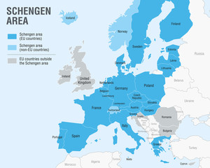 Naklejka premium Map of the Schengen area (ENG/US)