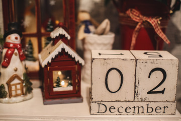 wooden Christmas calendar in the interior
