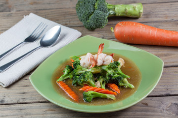 Thai healthy food stir-fried broccoli with shrimp