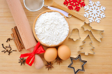 Fototapeta na wymiar Christmas cookies preparation. Christmas holidays concept