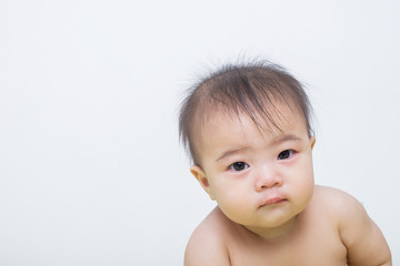 Portrait of a fever baby crying on background