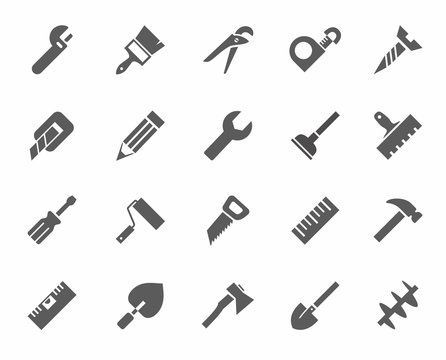 Tools, icons, monochrome. 