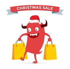 Cartoon cute monsters Christmas sale shopping vector