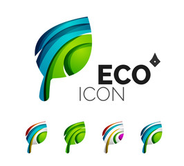 Set of abstract eco leaf icons, business logotype nature concepts, clean modern geometric design