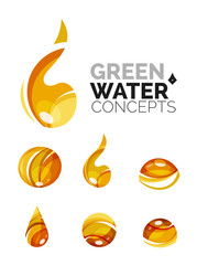 Set of abstract eco water icons, business logotype nature green concepts, clean modern geometric design