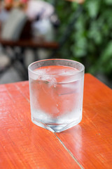 Cool drinking water on the wood table
